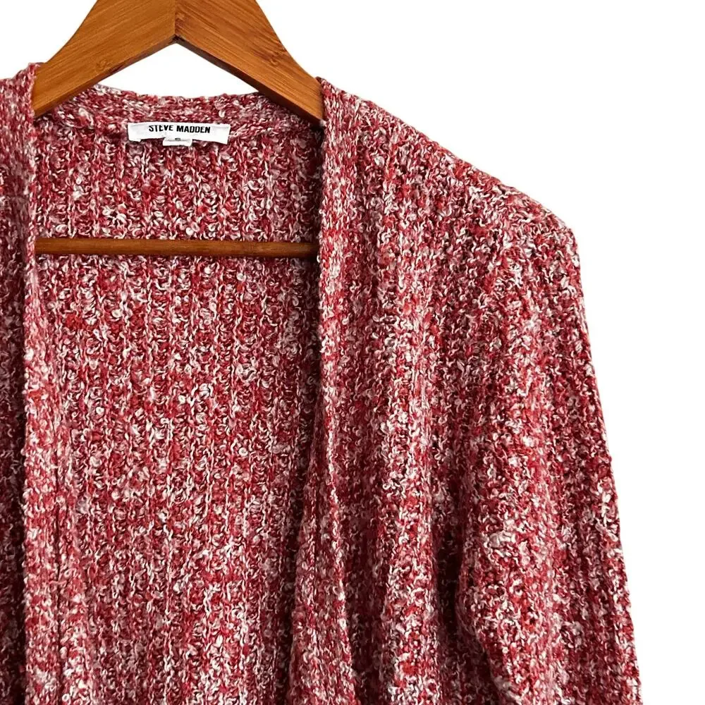 Steve Madden Odetta Marled Cardigan Sweater S NWOT Pink White Red Long Line - Picture 6 of 6